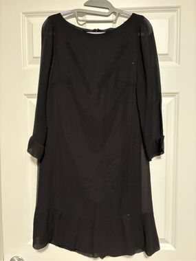 Reiss Black Long-Sleeve Shift Dress with Ruffle Hem